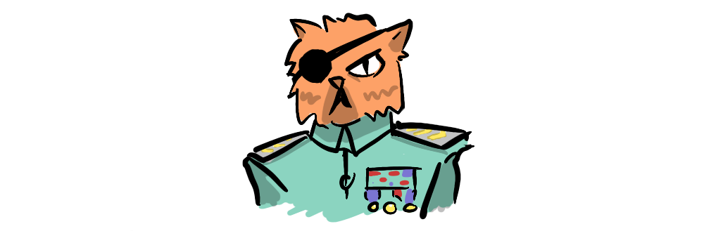A cat with an eye patch looking tough, wearing a military uniform