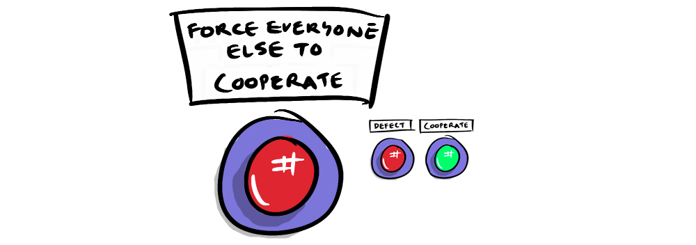 cartoon of a make-everyone-else-cooperate button