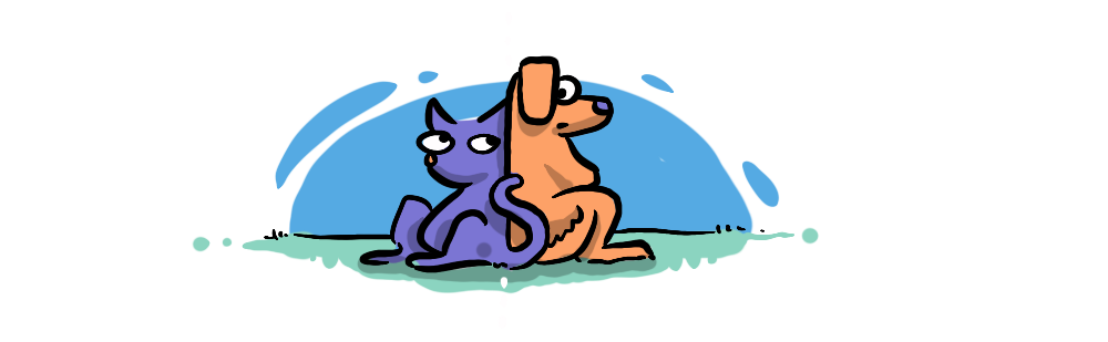 A cat and dog aligned with each other