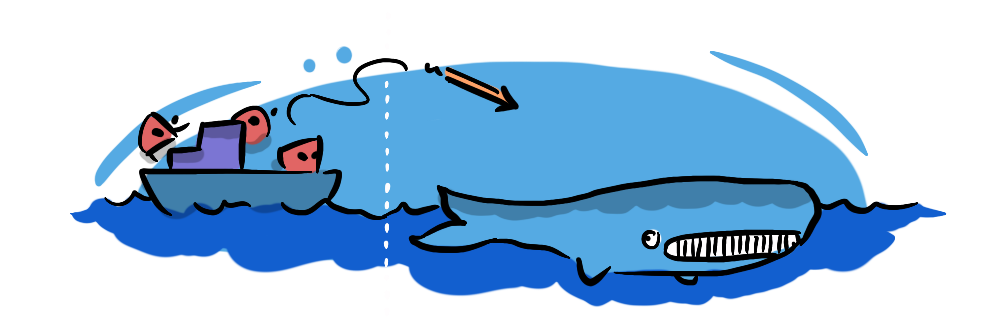 A whaling ship pursuing a whale