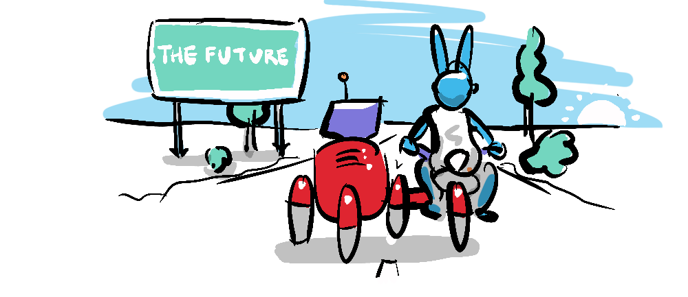 the rabbit and robot heading into the future