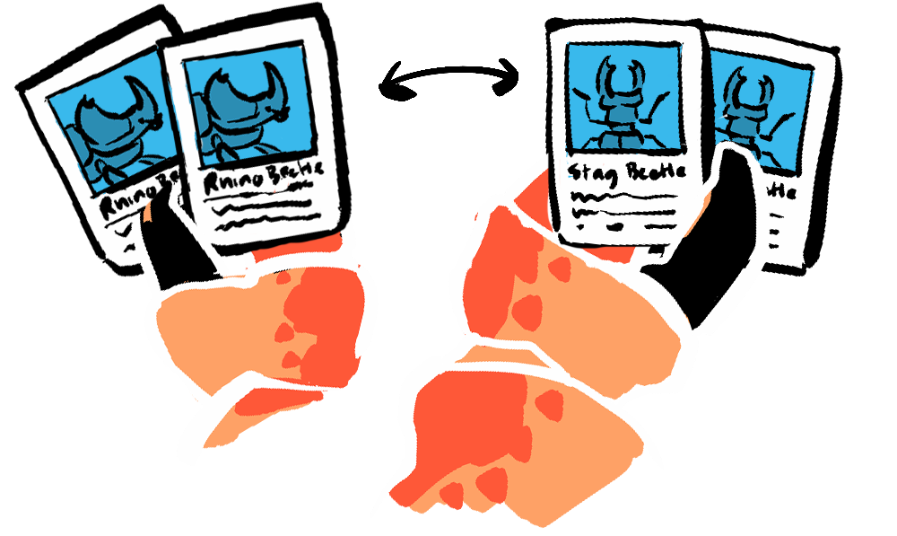 Cards held by a crab being swapped when you click on the image