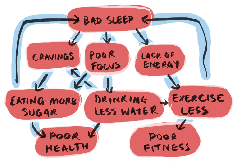 A feedback  loop leading to negative health and fitness results.