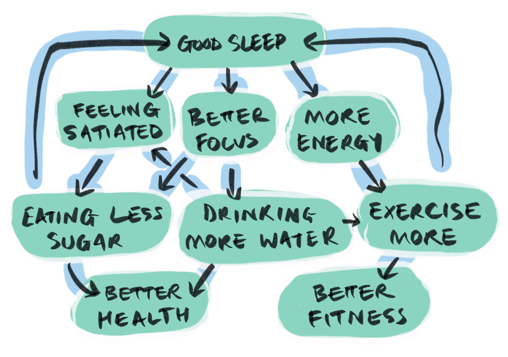 A feedback loop leading to positive health and fitness results.