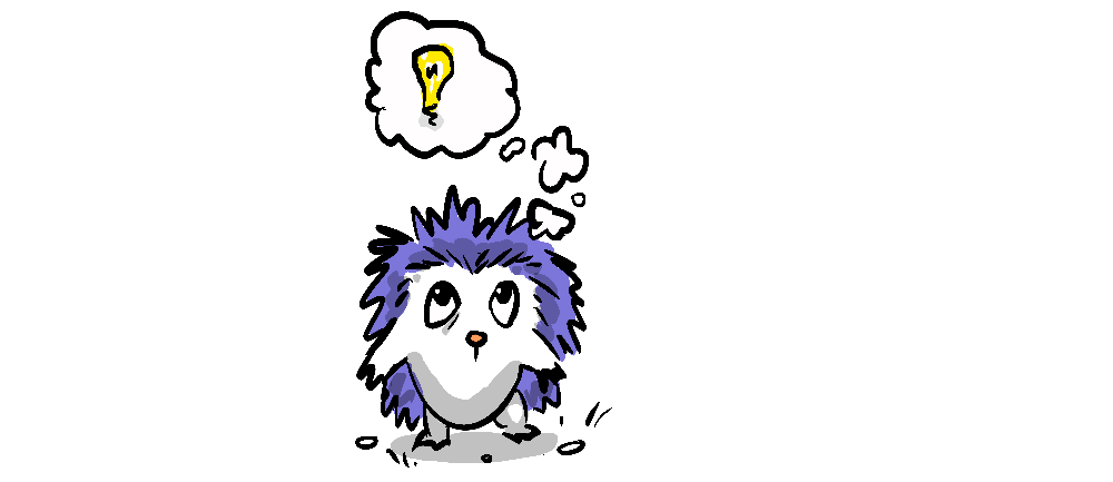 a lightbulb illuminating in a hedgehog's thought bubble