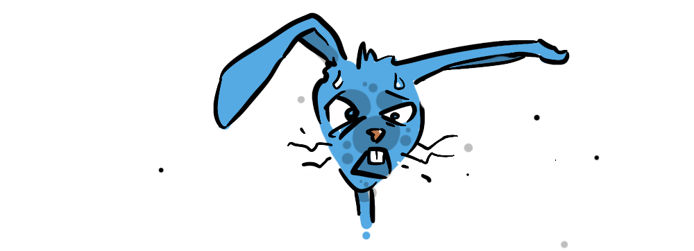 a rabbit panicking with spray paint on his face