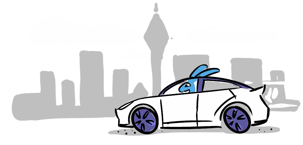 a rabbit driving a Tesla