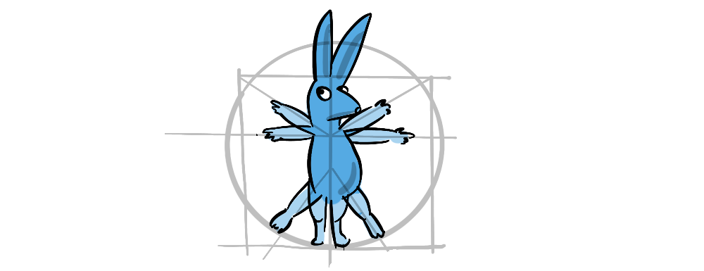 A Vitruvian Man, but it's a rabbit