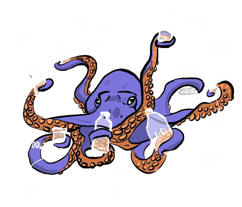 Octopus with 8 bottles