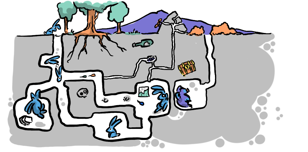 A rabbit searching through a warren